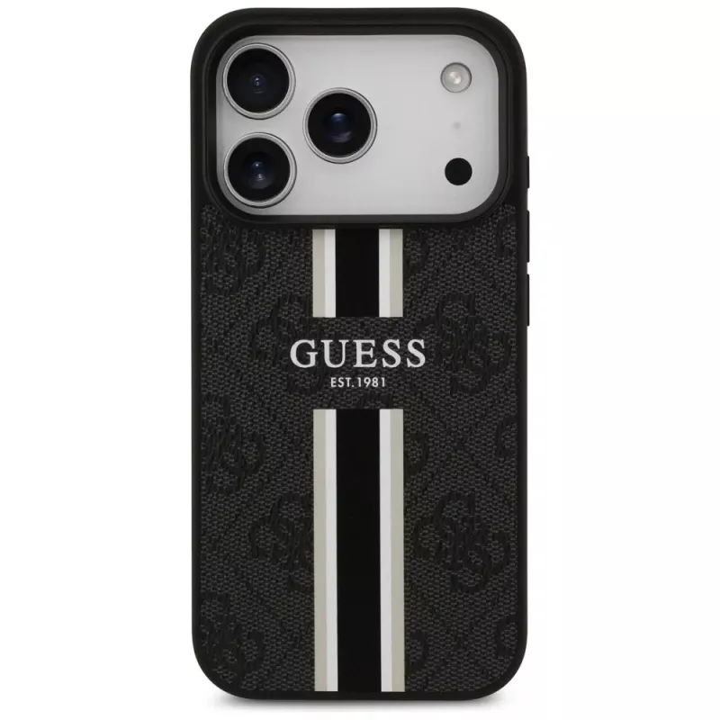 Guess 4G Printed Stripes MacSafe Macīgs Vāciņš iPhone 17 Pro (Melns)