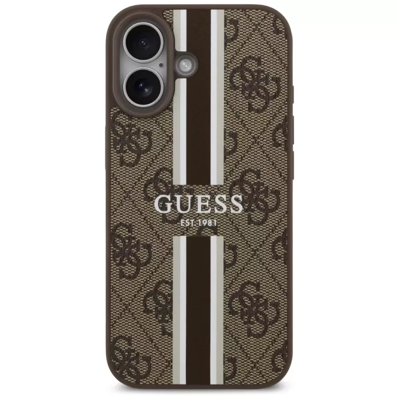 Guess 4G Printed Stripes MagSafe apvalks iPhone 17 (brūns)