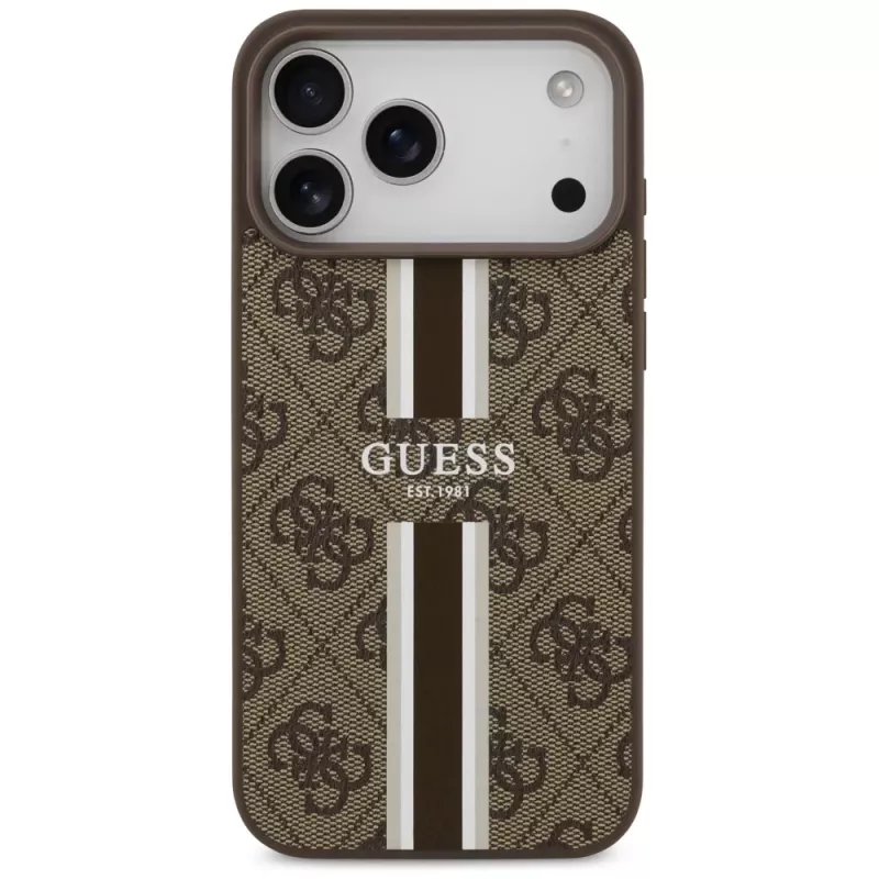 Guess 4G Printed Stripes MacSafe Macītis iPhone 17 Pro Max (Brūns)