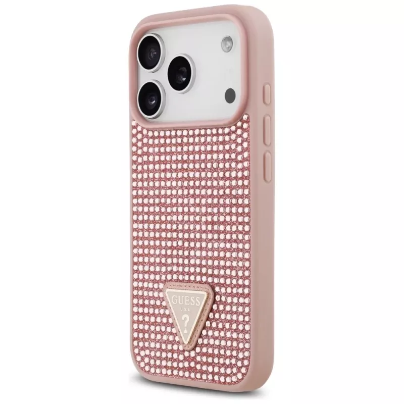 Guess Rhinestone Triangle Logo Maciņš iPhone 17 Pro Rozā