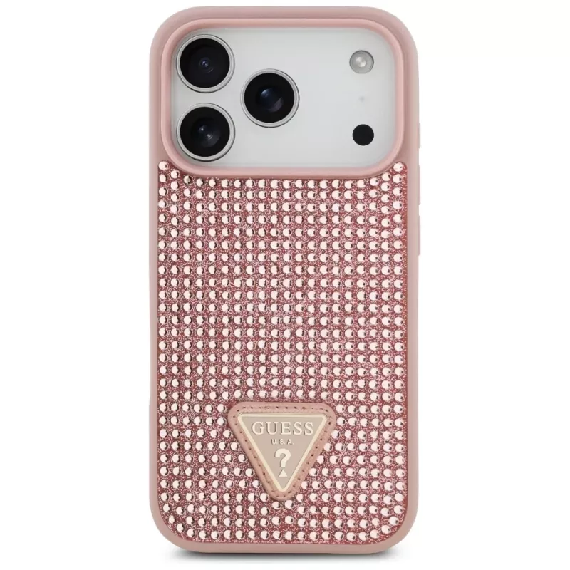 Guess Rhinestone Triangle Logo Maciņš iPhone 17 Pro Rozā