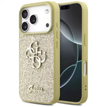 Guess Fixed Glitter Big 4G aizmugures vāciņš Apple iPhone 17 Pro, zelts