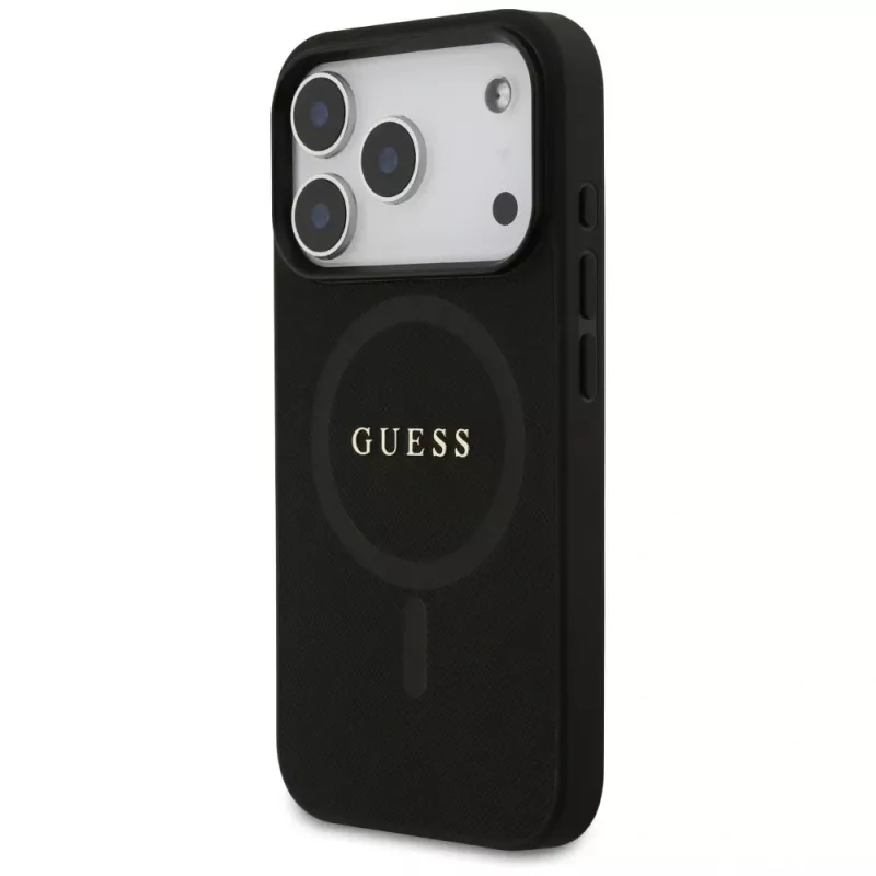 Guess Saffiano Classic Logo Macītis iPhone 17 Pro, Melns
