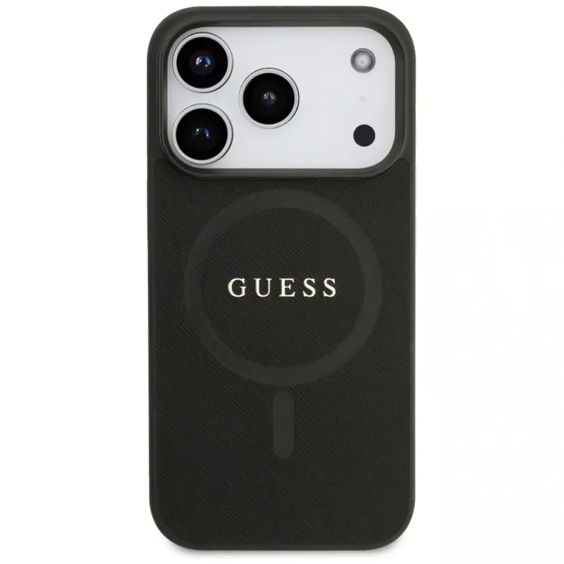 Guess Saffiano Classic Logo Macītis iPhone 17 Pro, Melns