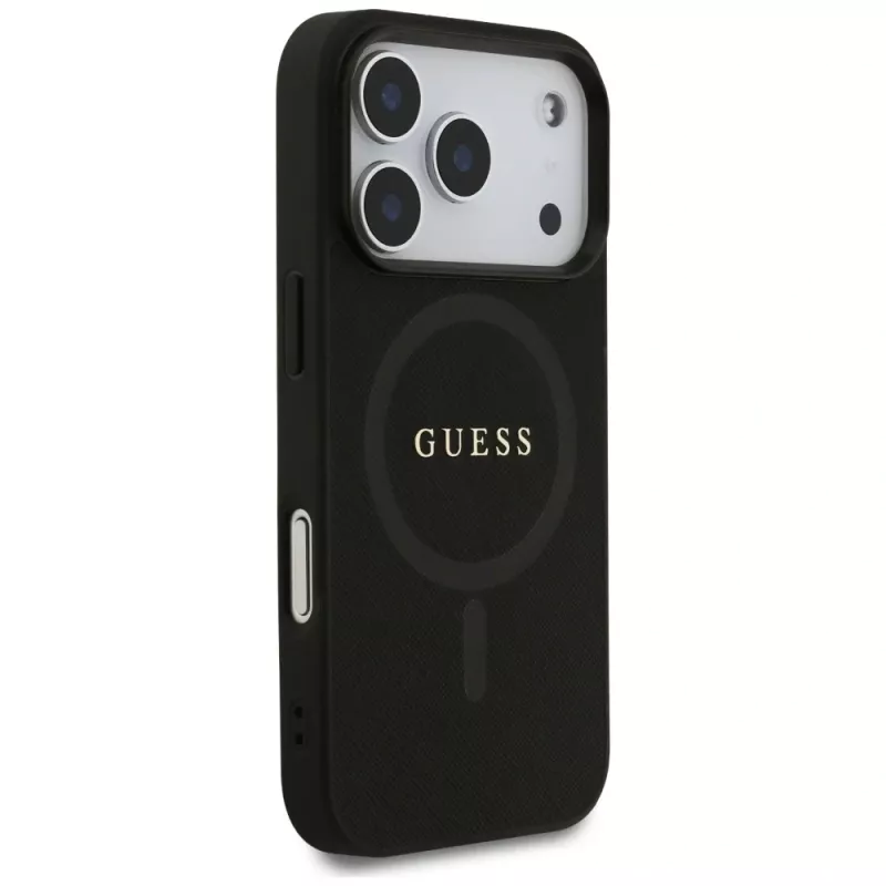 Guess Saffiano Classic Logo Macītis iPhone 17 Pro, Melns