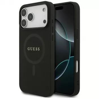 Guess Saffiano Classic Logo Macīgais Vāciņš iPhone 17 Pro Max Melns
