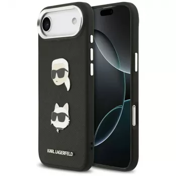 KARL LAGERFELD FW Grained Karl & Choupette Heads Pins & Logo Maciņš iPhone Air, Melns