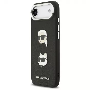 KARL LAGERFELD FW Grained Karl & Choupette Heads Pins & Logo Maciņš iPhone Air, Melns