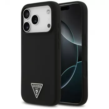 Guess Silicone Triangle Logo MagSafe apvalks iPhone 17 Pro, melns