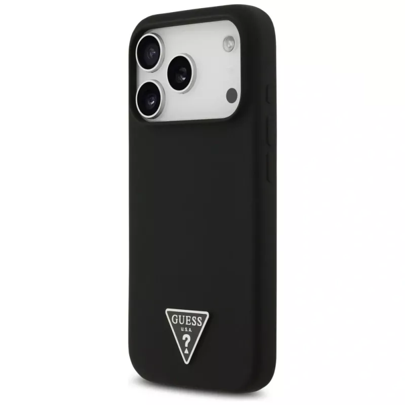 Guess Silicone Triangle Logo MagSafe apvalks iPhone 17 Pro, melns