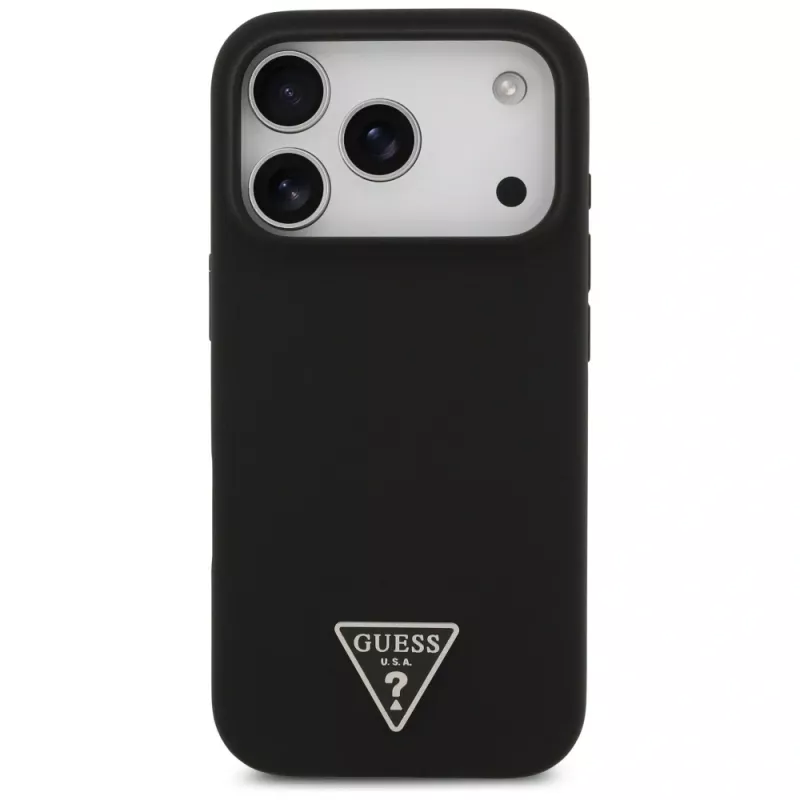 Guess Silicone Triangle Logo MagSafe apvalks iPhone 17 Pro, melns