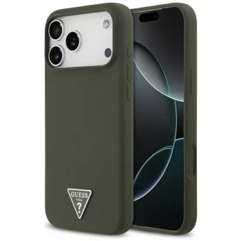 Guess Silicone Triangle Logo Macīgs MacSafe Maciņš iPhone 17 Pro Max (Khaki)