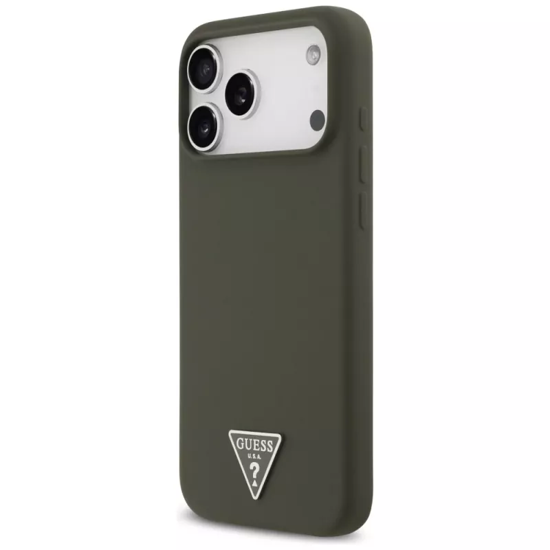 Guess Silicone Triangle Logo Macīgs MacSafe Maciņš iPhone 17 Pro Max (Khaki)