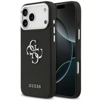 Guess Grained Big 4G Classic Logo Maciņš iPhone 17 Pro Max - Melns
