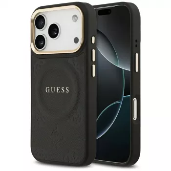Guess Peony Hot Stamp MagSafe vāciņš Apple iPhone 17 Pro, melns