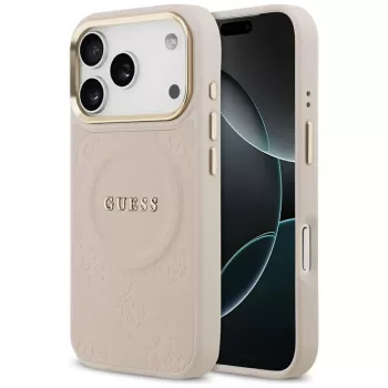 Guess Peony Hot Stamp MacSafe macītis iPhone 17 Pro, Rozā