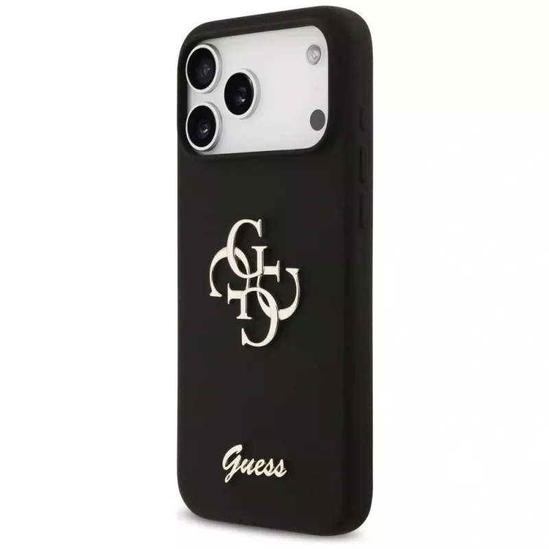 Guess Silicone Big 4G Script Case iPhone 17 Pro Max, Melns