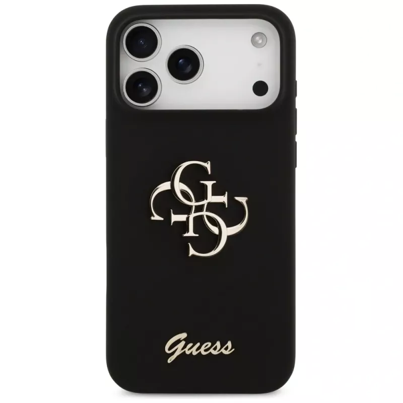 Guess Silicone Big 4G Script Case iPhone 17 Pro Max, Melns