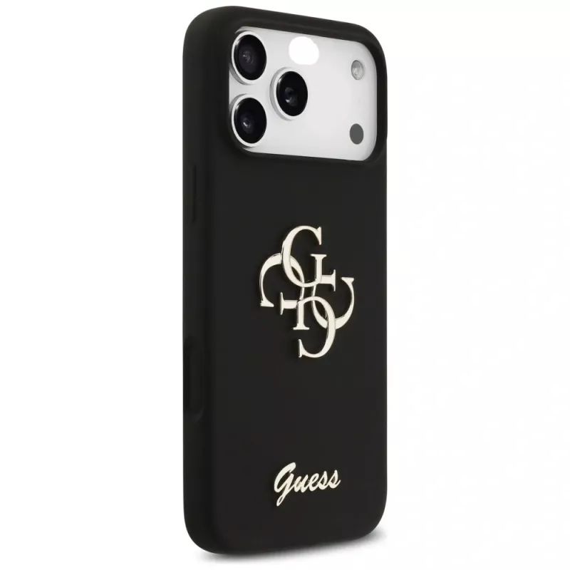 Guess Silicone Big 4G Script Case iPhone 17 Pro Max, Melns