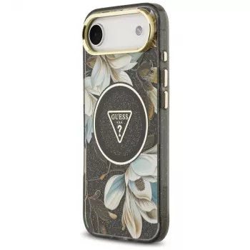 Guess IML Glitter Flowers Triangle MagSafe vāciņš iPhone Air — melns