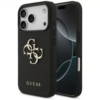 Guess Grained Big 4G & Classic Logo aizsargmaciņš Apple iPhone 17 Pro, melns