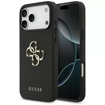 Guess Grained Big 4G & Classic Logo Back Cover iPhone 17 Pro Max, Melns