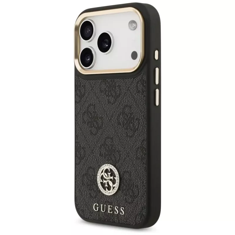 Guess 4G Strass Logo Maciešu korpuss iPhone 17 Pro (Melns)