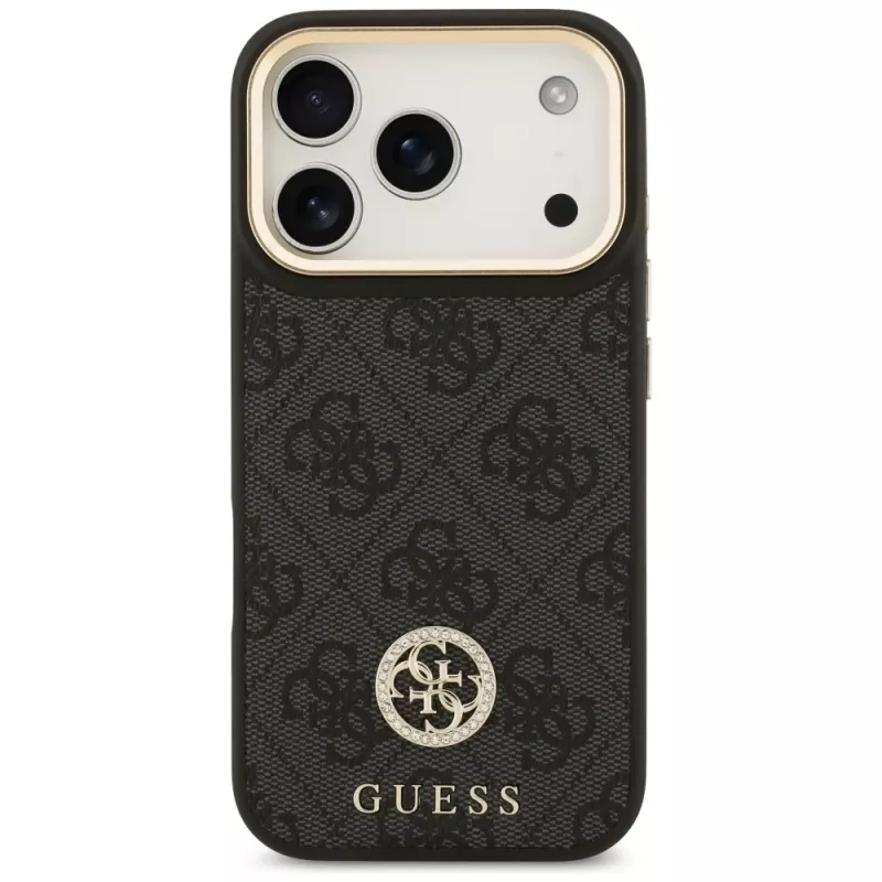 Guess 4G Strass Logo Maciešu korpuss iPhone 17 Pro (Melns)