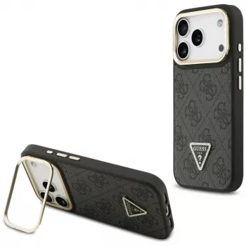Guess 4G PU Triangle Logo & Stand Camera Magsafe Case iPhone 17 Pro Melns