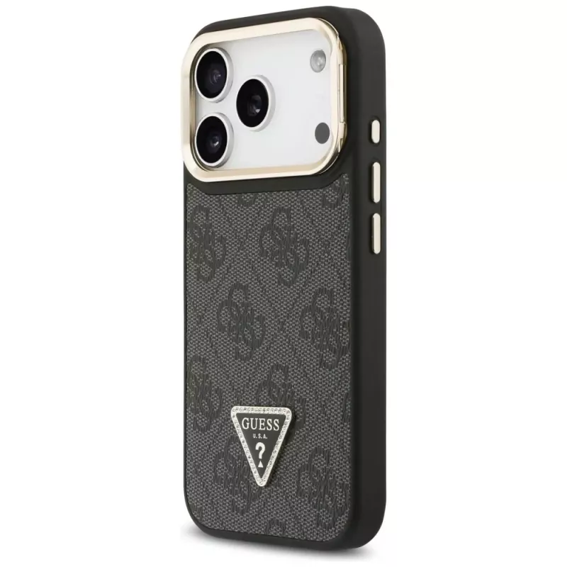 Guess 4G PU Triangle Logo & Stand Camera Magsafe Case iPhone 17 Pro Melns