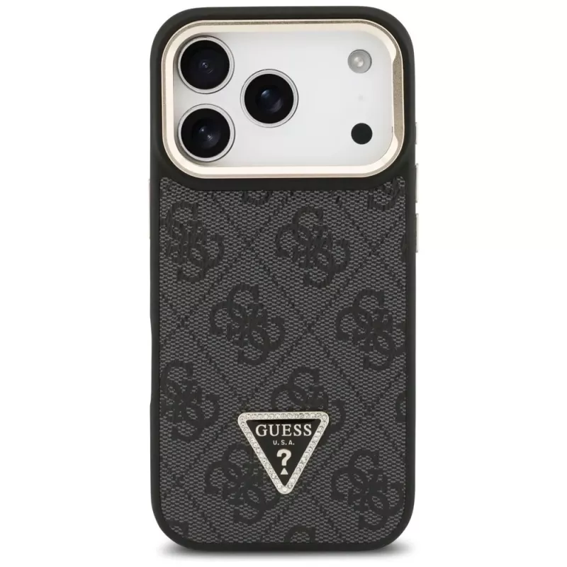 Guess 4G PU Triangle Logo & Stand Camera Magsafe Case iPhone 17 Pro Melns