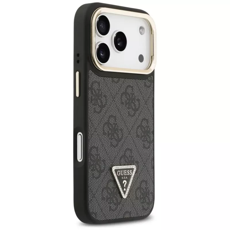 Guess 4G PU Triangle Logo & Stand Camera Magsafe Case iPhone 17 Pro Melns