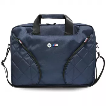 BMW Nylon Laptop Messenger Bag ar metāla logo, tumši zilā krāsā, 16 collas