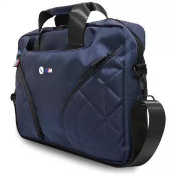 BMW Nylon Laptop Messenger Bag ar metāla logo, tumši zilā krāsā, 16 collas