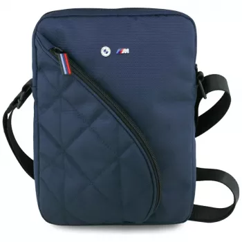 BMW Nylon Shoulder Bag ar Kabatām un Metāla Logo, 10 collas, Tumši Zils