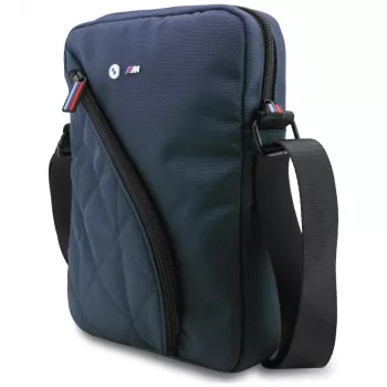 BMW Nylon Shoulder Bag ar Kabatām un Metāla Logo, 10 collas, Tumši Zils