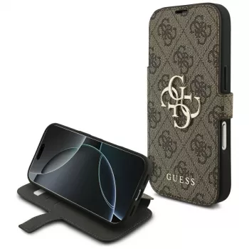 Guess Book 4G Metal Logo Maciņš Apple iPhone 17 Pro, Brūns