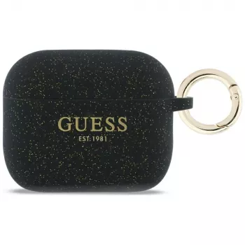 Guess Silikona korpuss ar spīdīgu gredzenu AirPods Pro 3, melns
