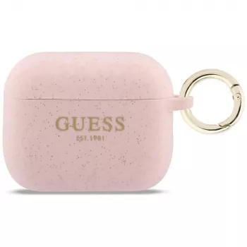Guess silikona spīdumu gredzena maciņš AirPods Pro 3, rozā