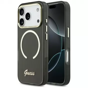 Guess IML Script Metal MagSafe Maciņš Apple iPhone 17 Pro Max Melns