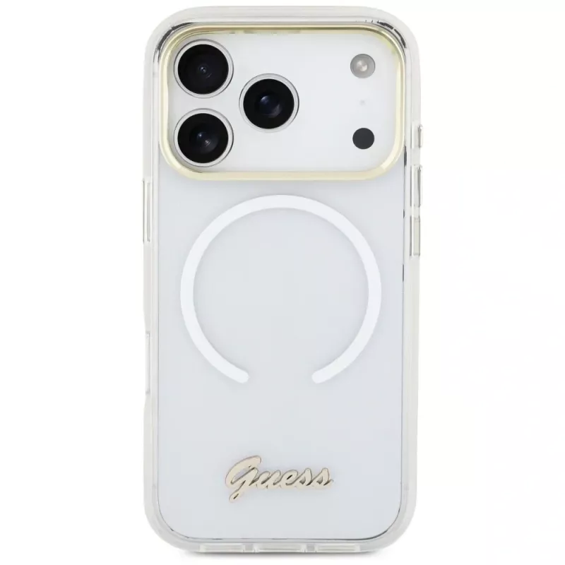 Guess IML Gradient Script Metal MagSafe Case Apple iPhone 17 Pro Balts