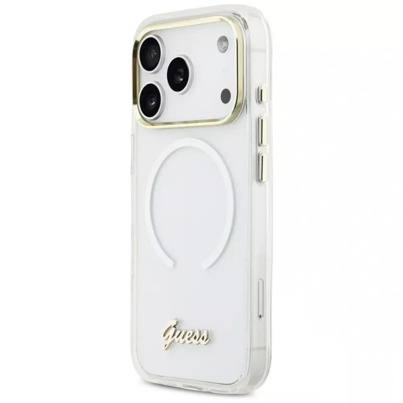 Guess IML Gradient Script Metal MagSafe Case iPhone 17 Pro Max Balts