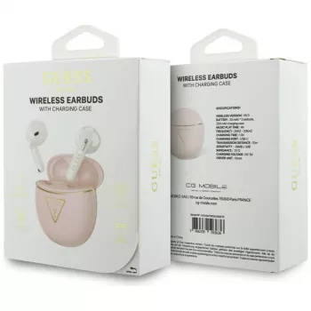 Guess Gold Line Triangle True Wireless Stereo Bluetooth Earbuds ar uzlādes futrāli (rozā)