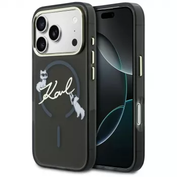 KARL LAGERFELD IML Choupettes KarlScript Logo MagSafe Maciņš Apple iPhone 17 Pro, Melns