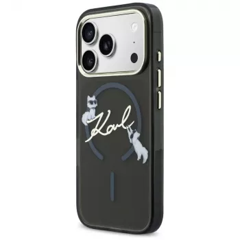 KARL LAGERFELD IML Choupettes KarlScript Logo MagSafe Maciņš Apple iPhone 17 Pro, Melns