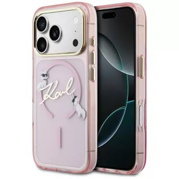 Karl Lagerfeld IML Choupettes KarlScript Logo MacSafe Macīgs Vāciņš Apple iPhone 17 Pro, Rozā