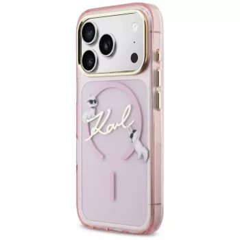 Karl Lagerfeld IML Choupettes KarlScript Logo MacSafe Macīgs Vāciņš Apple iPhone 17 Pro, Rozā