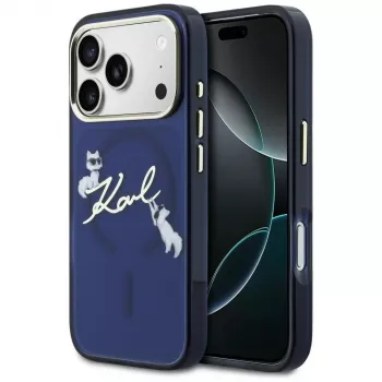 Karl Lagerfeld IML Choupettes KarlScript Logo MacSafe Maciņš iPhone 17 Pro, Zils