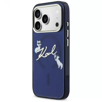 Karl Lagerfeld IML Choupettes KarlScript Logo MacSafe Maciņš iPhone 17 Pro, Zils