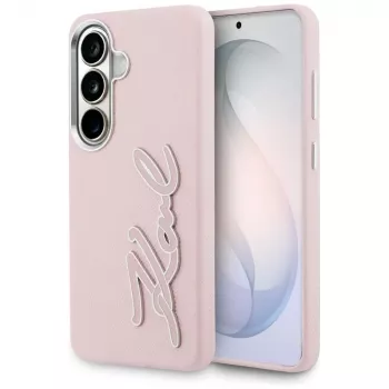 Karl Lagerfeld Grained Signature Metal Resin Logo Case for Samsung Galaxy S26 Pink